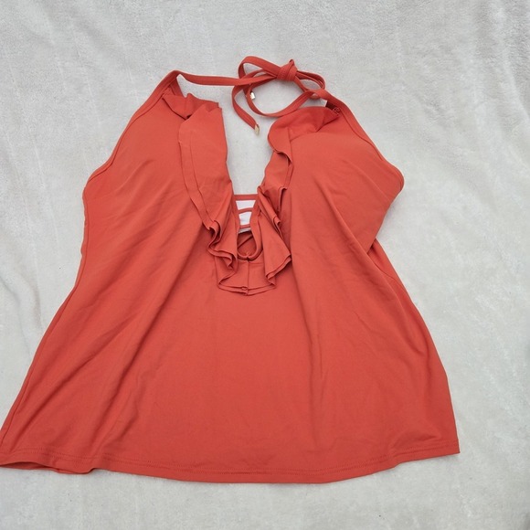 Michael  Kors 2 Pc Swimsuit Terracotta Cruise 2019 Size L Ruffled Coastal Beach - Picture 11 of 13